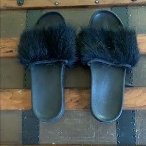 Black Fur UGG Slides
